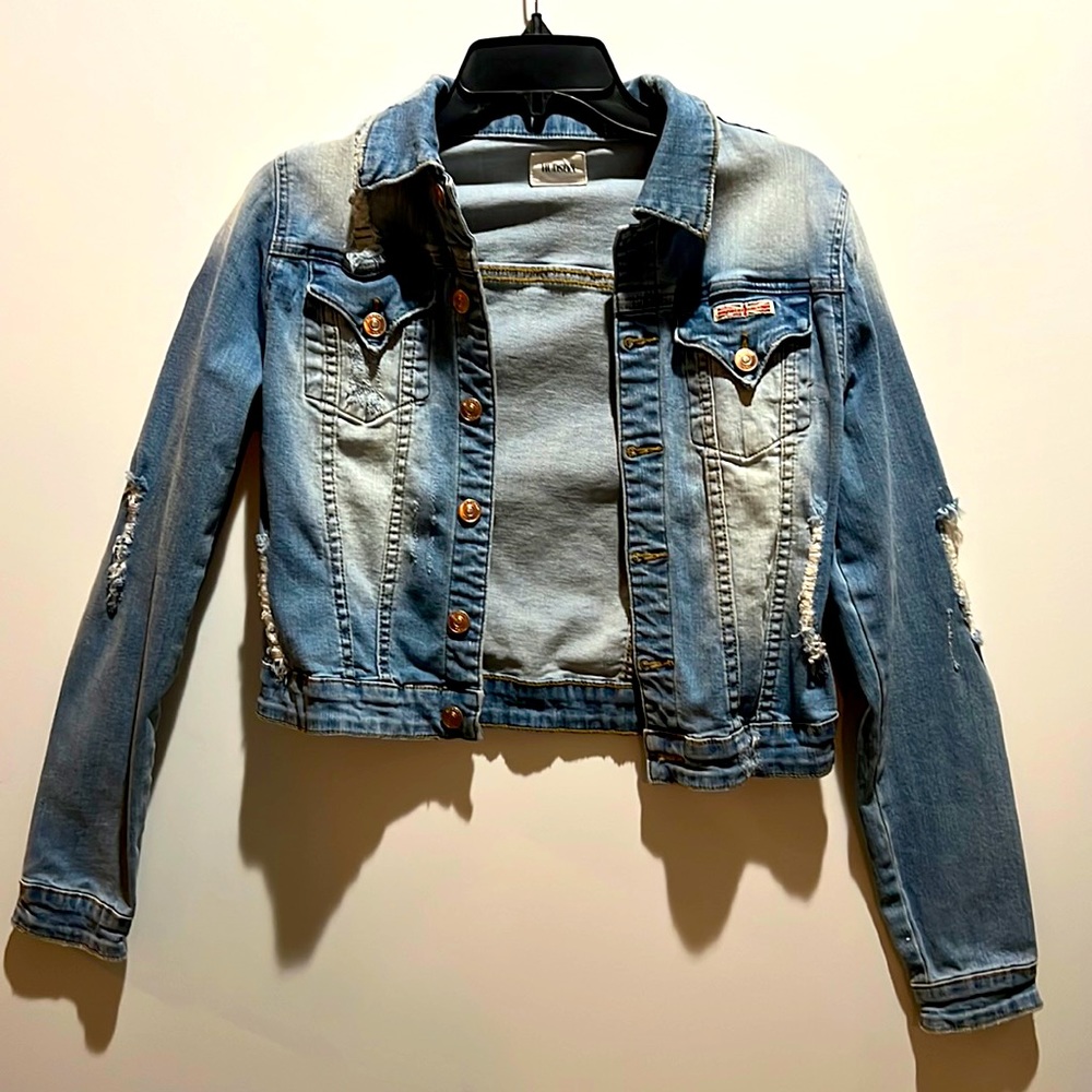 Distressed Cropped Jean Jacket by Hudson Size XS/S